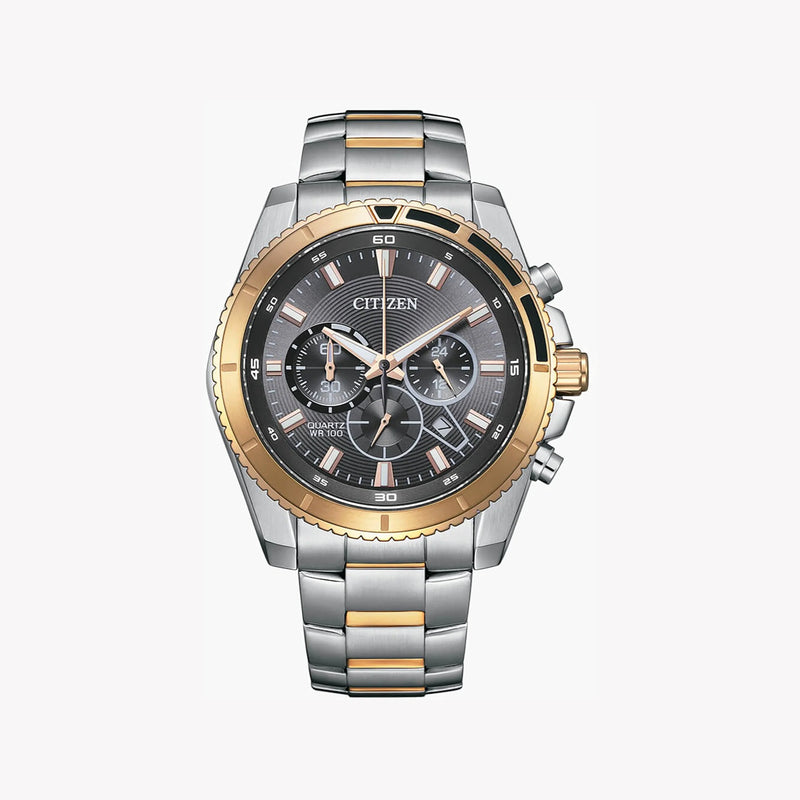 Citizen Men's Silver & Gold Stainless Steel Watch, Black Dial | An8204-59h by i-watch