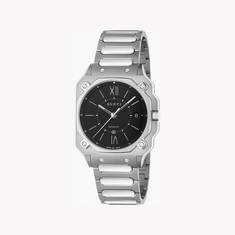 Gucci Men's Silver Stainless Steel Watch, Black Dial | Ya166401 by i-watch