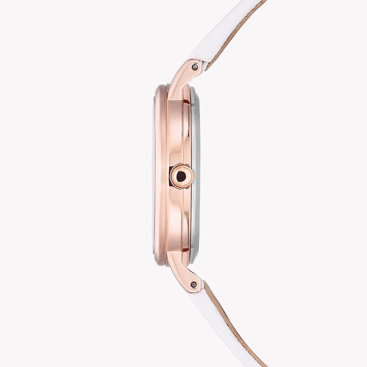 CITIZEN EM0579-14A ROSE GOLD ELEGANCE - CHIC WOMEN'S WATCH with White Leather Band & Eco-Drive Technology-i-Watch-2