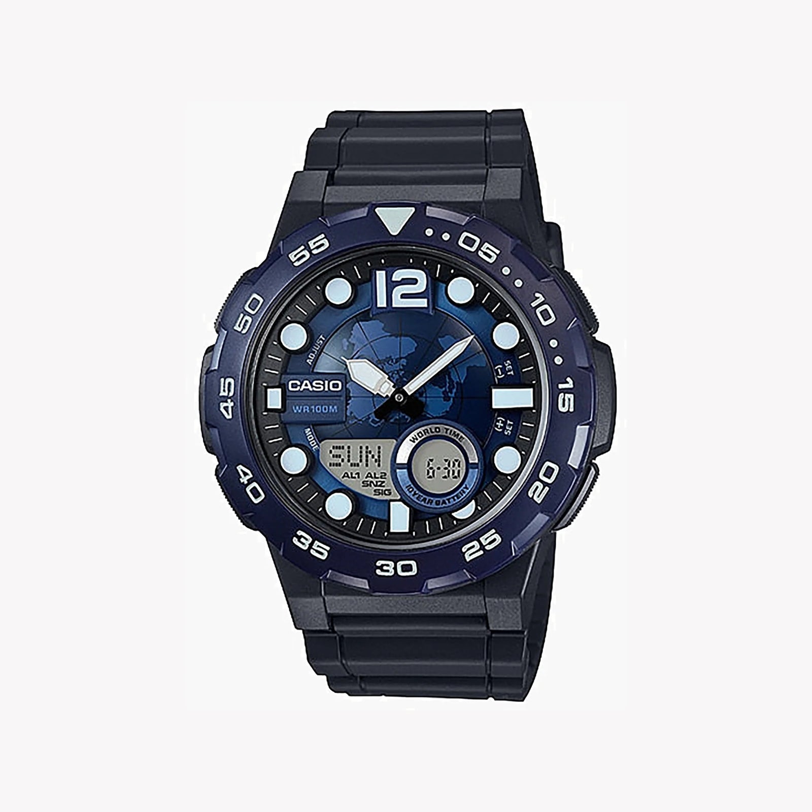 Casio Aeq-100w-2avdf Adventure Time - Sporty Men's Watch With Black Resin Band And Vibrant Blue Dial by i-watch