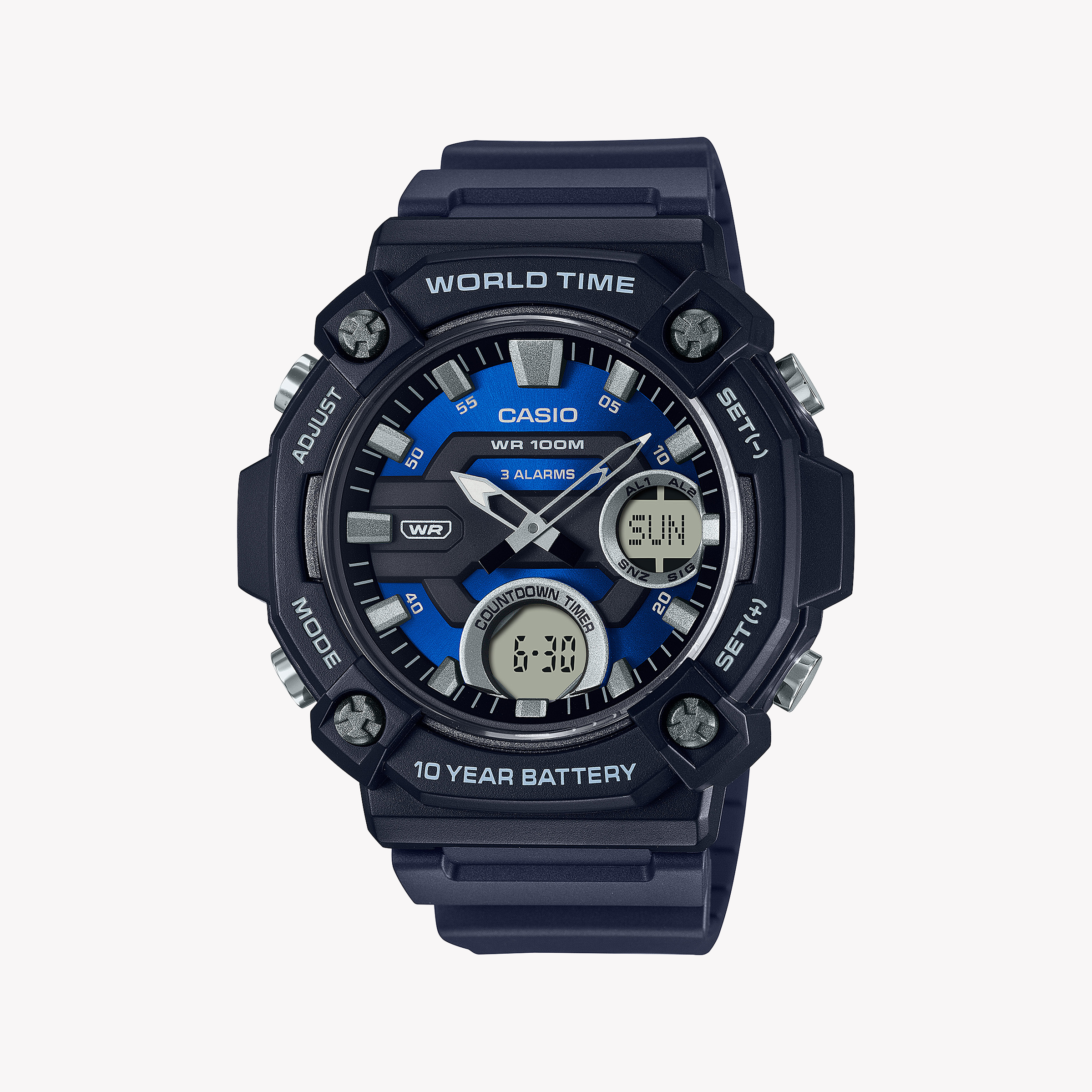 Casio AEQ-120W-2AV Analog-Digital-Kombination, schwarze Herrenuhr