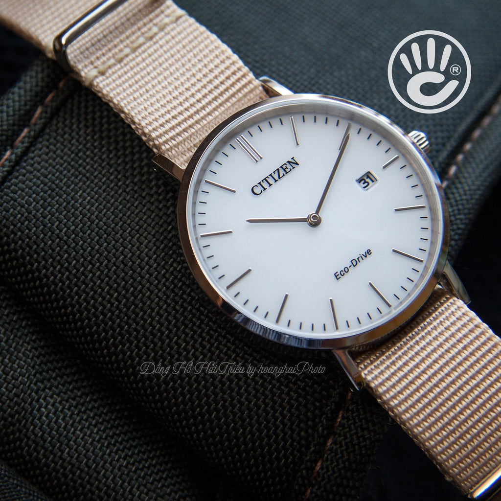 CITIZEN AU1080-20A DYNAMIC STYLE - ECO-DRIVE MEN'S WATCH with Silver Case & Beige Nylon Band-i-Watch-3