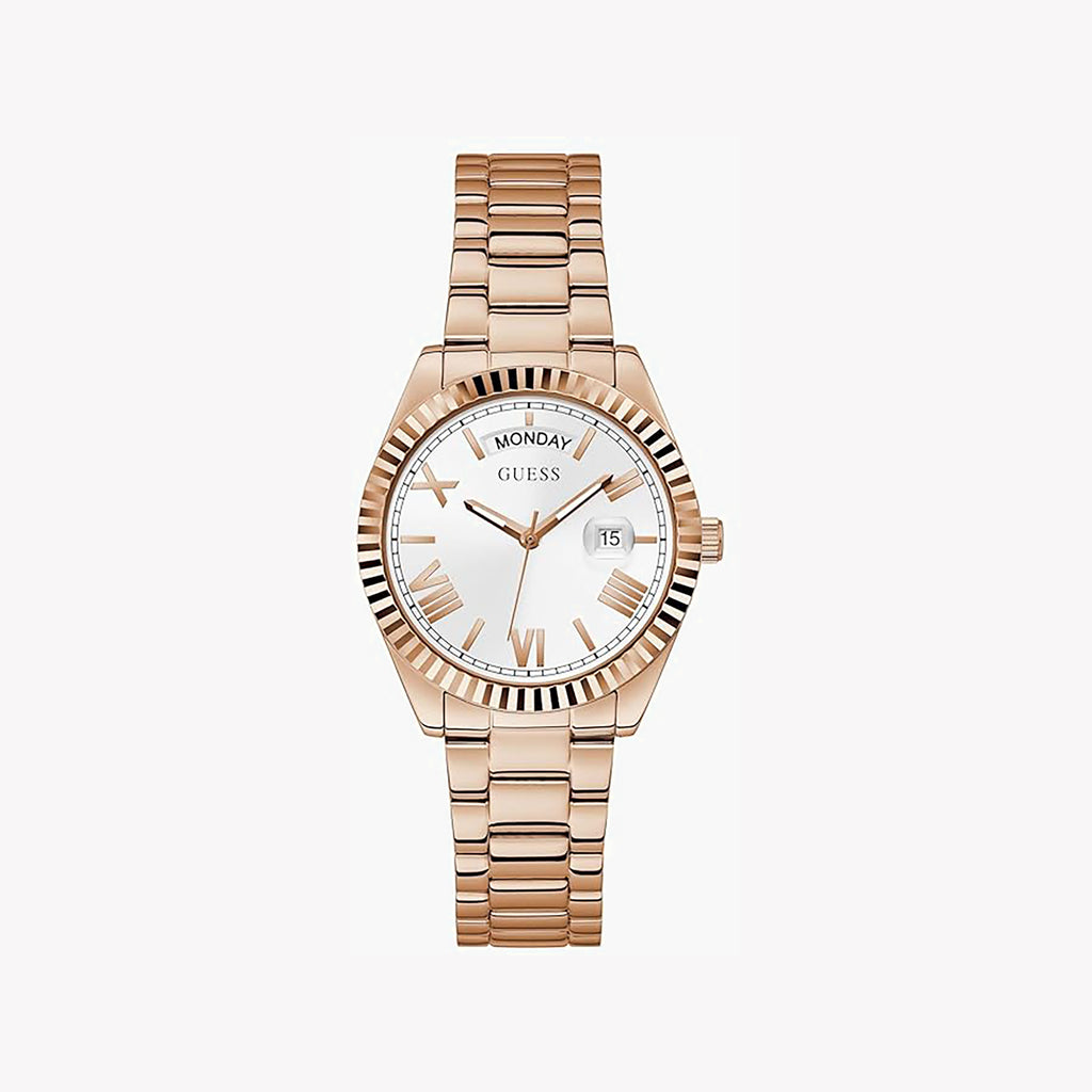 GUESS GW0308L3 ELEGANT ROSE GOLD TIMEPIECE - Chic Women's Watch with White Dial & Comfort Fit