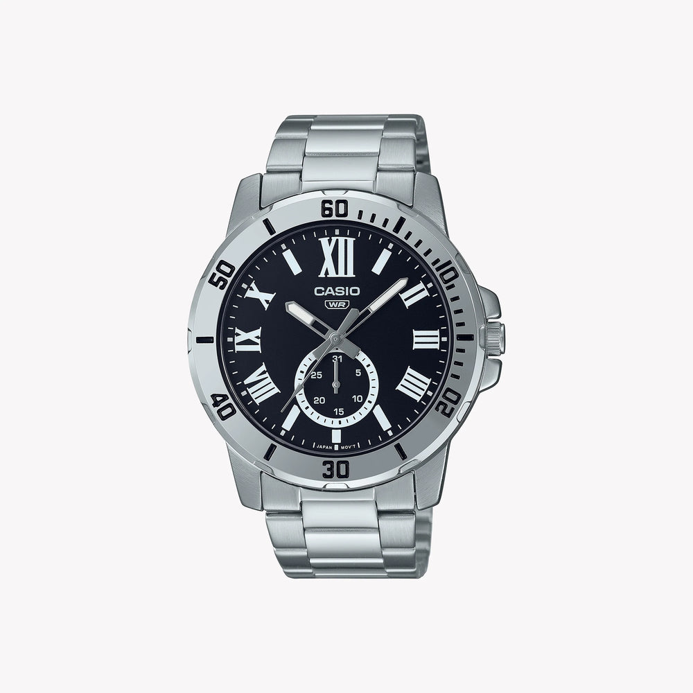 Casio Men's Silver Watch, Black Dial | Mtp-Vd200d-1b by i-watch