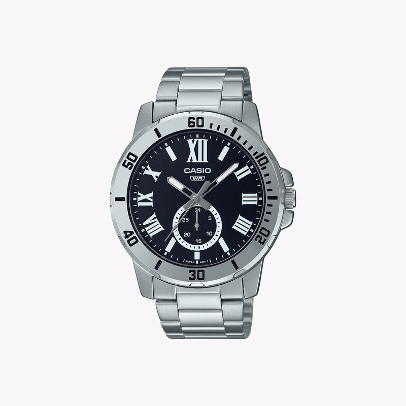Casio Men's Silver Watch, Black Dial | Mtp-Vd200d-1b by i-watch
