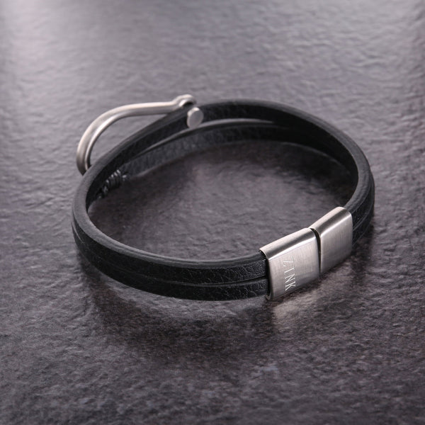 Zink Men's Black & Silver Leather & Stainless Steel Bracelet | Zjbc0403
