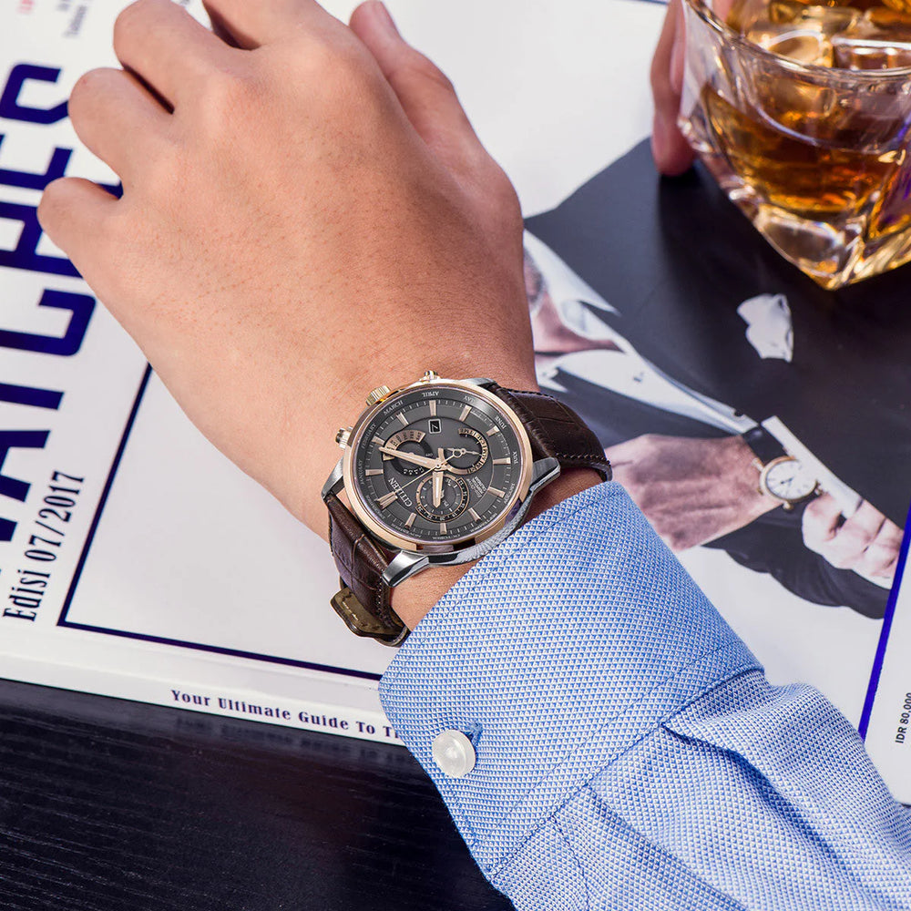 Citizen Bl8148-11h Timeless Elegance - Eco-Drive Men's Watch With Brown Leather Band & Dual Time Display by i-watch