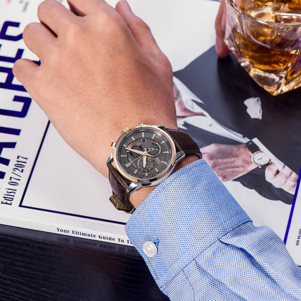 Citizen Bl8148-11h Timeless Elegance - Eco-Drive Men's Watch With Brown Leather Band & Dual Time Display by i-watch