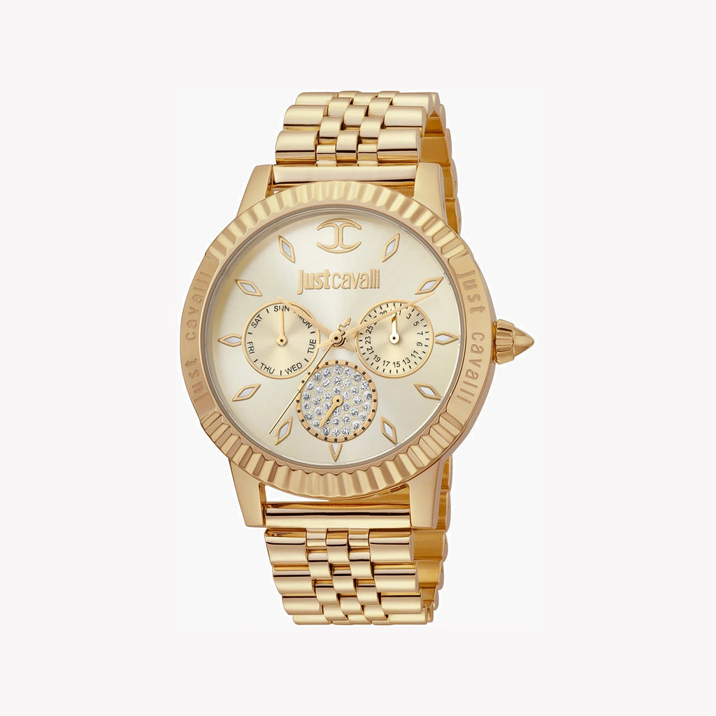 JUST CAVALLI Women's Watch with Gold Stainless Steel Case and Gold Stainless Steel Band
