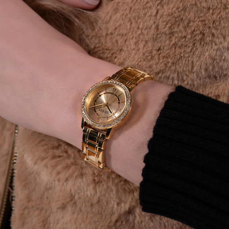 Guess Women's Gold Stainless Steel/Leather Watch, Champagne Dial | Gw0808l2 by i-watch