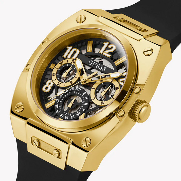 Guess Men's Gold Watch, Black Dial, Silicone Band | Gw0569g2 by i-watch