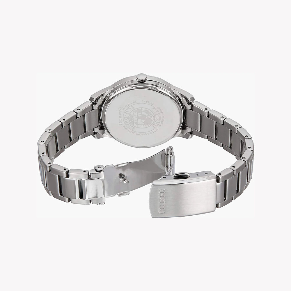 Citizen Eco-Drive Em0410-58e - Modern Elegance - Sustainable Women's Watch With Silver Band & Black Dial by i-watch