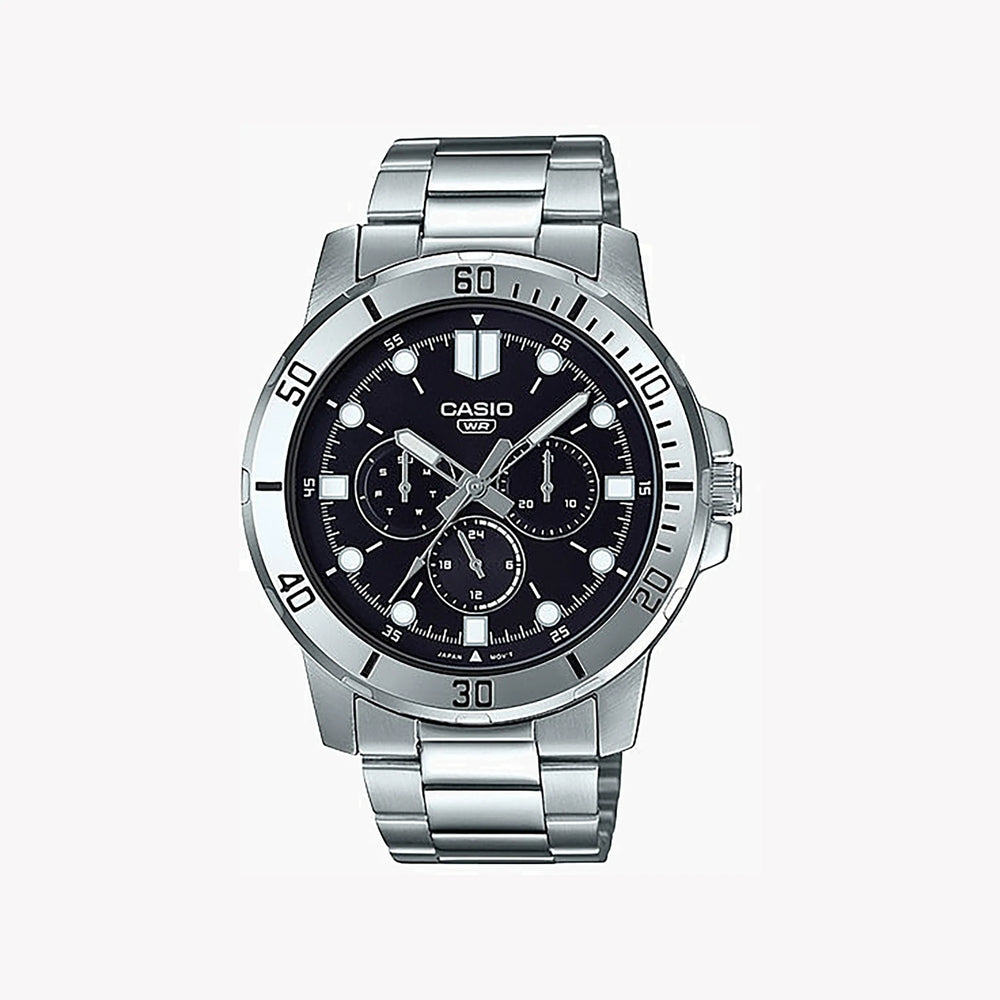 Casio Men's Silver Watch, Black Dial | Mtp-Vd300d-1e by i-watch