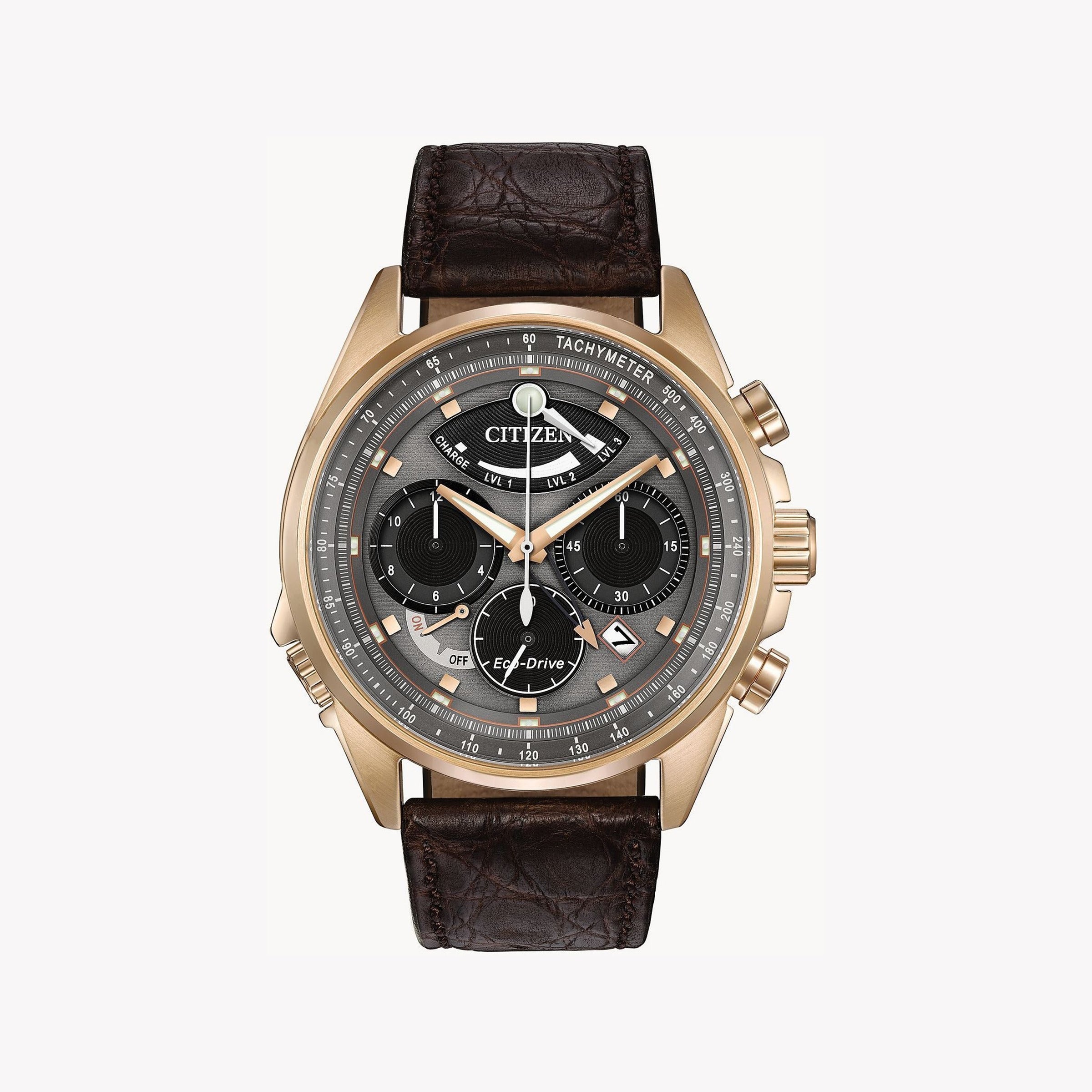 CITIZEN AV0063-01H TIME MASTER - ROSEGOLD CHRONOGRAPH WITH BLACK LEATHER STRAP