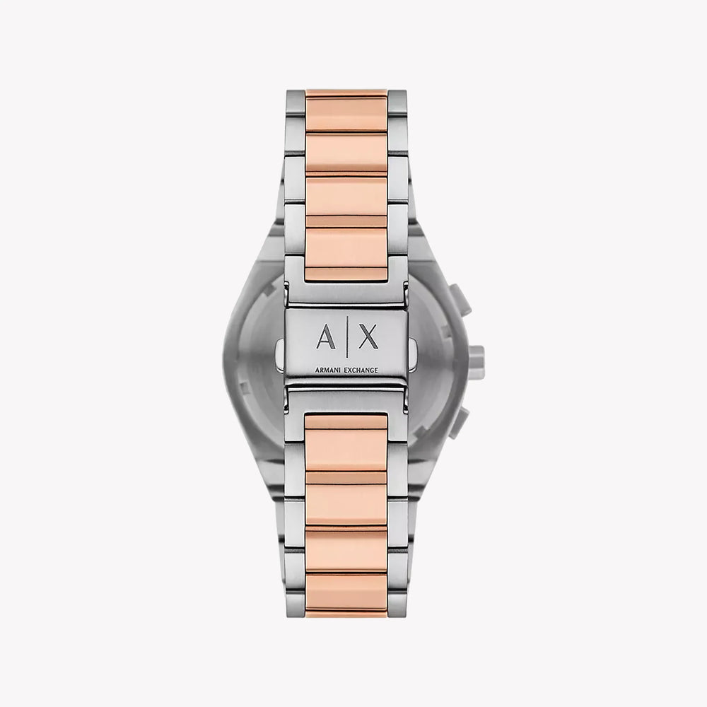 A|X Armani Exchange Unisex Silver & Rose Gold Watch, Black Dial