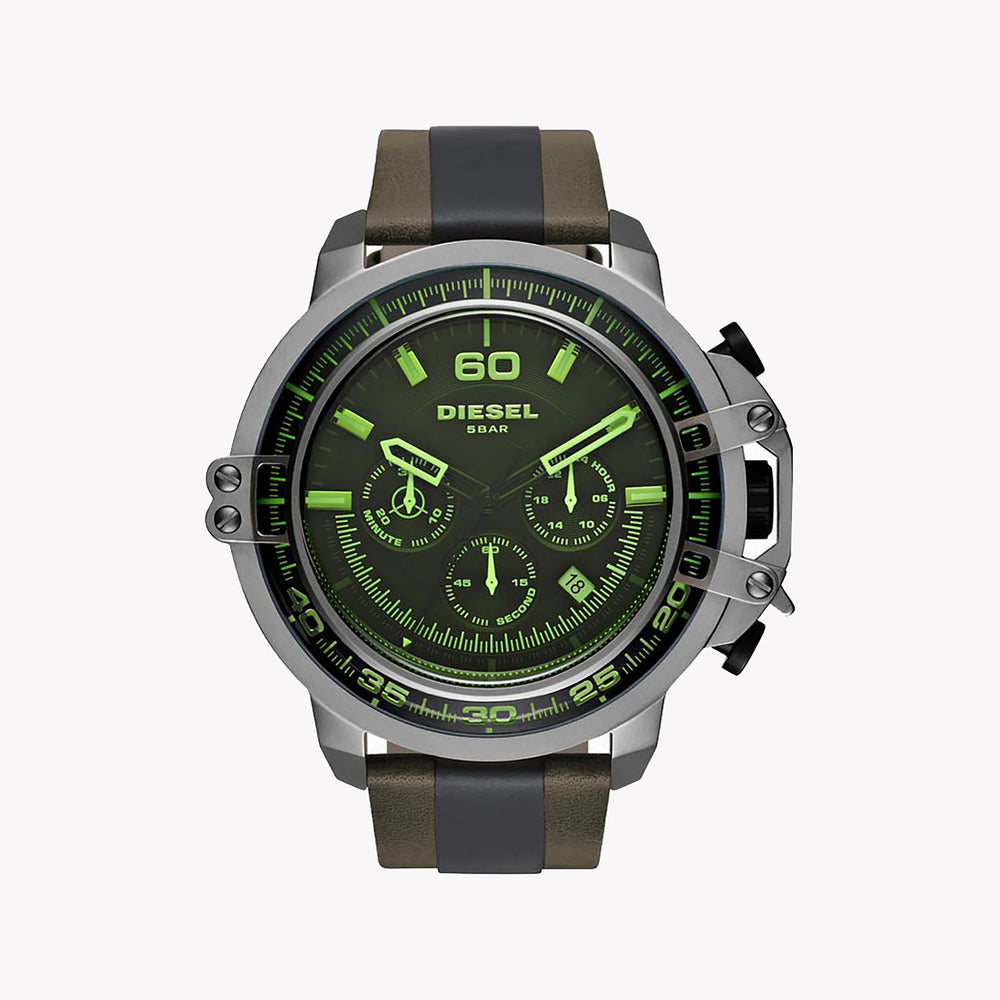 Diesel Men's Silver Stainless Steel, Brown/Green Leather | Dz4407 by i-watch