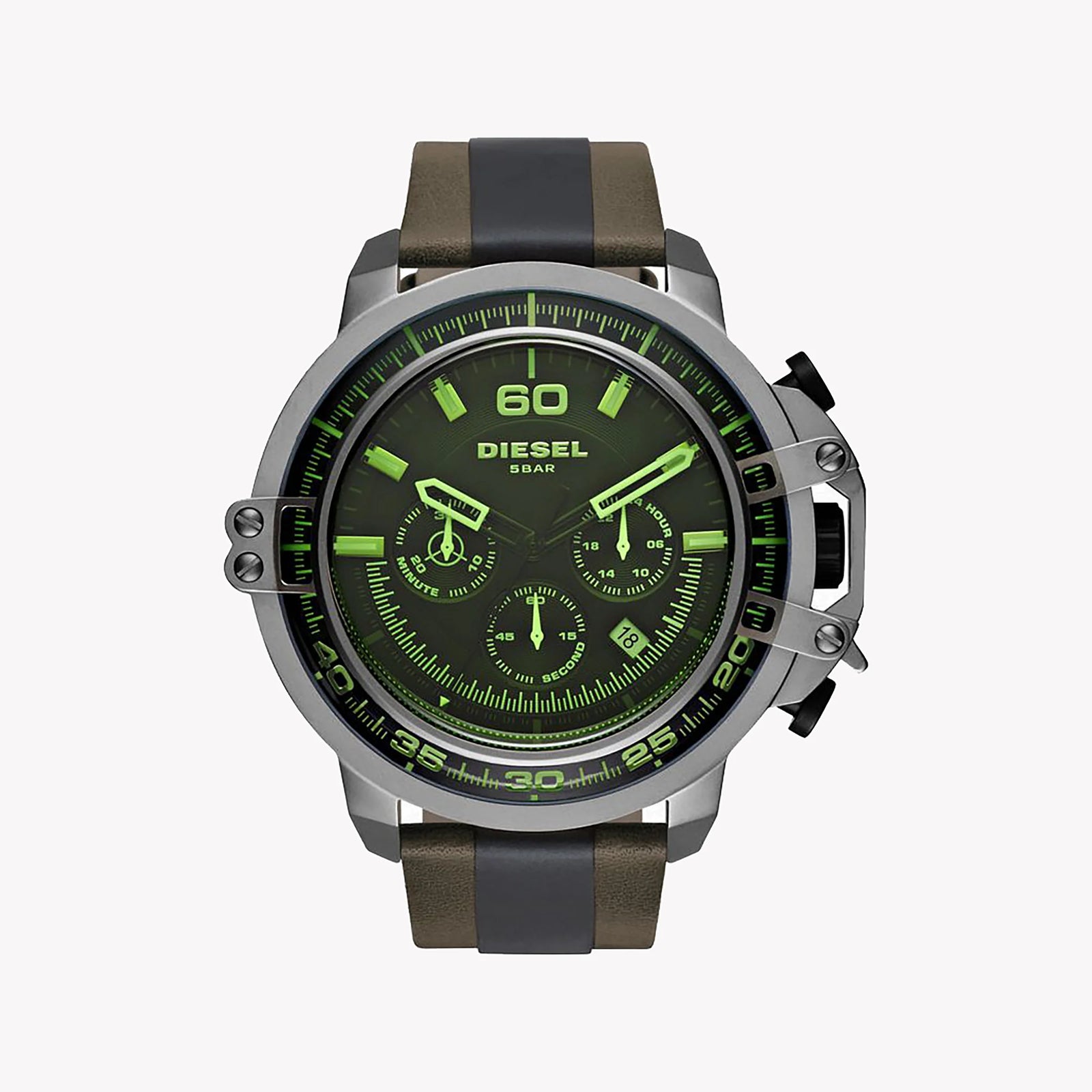 Diesel Men's Silver Stainless Steel, Brown/Green Leather | Dz4407 by i-watch