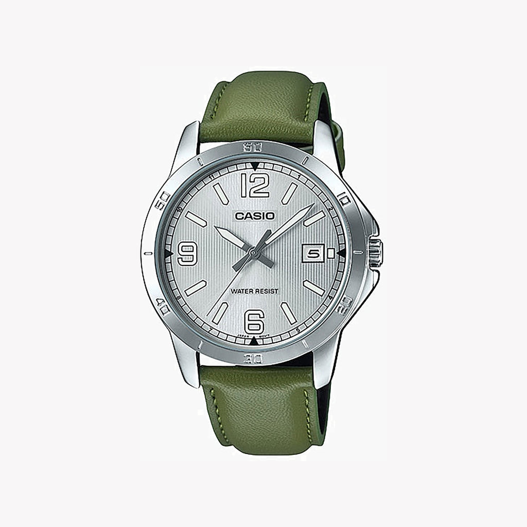 CASIO MTP-V004L-3BUDF - ADVENTURE-READY MEN'S WATCH WITH ELEGANT GREEN LEATHER BAND