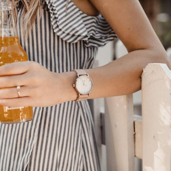 Timex Women's Pink Leather Watch, White Dial | TW2R70400