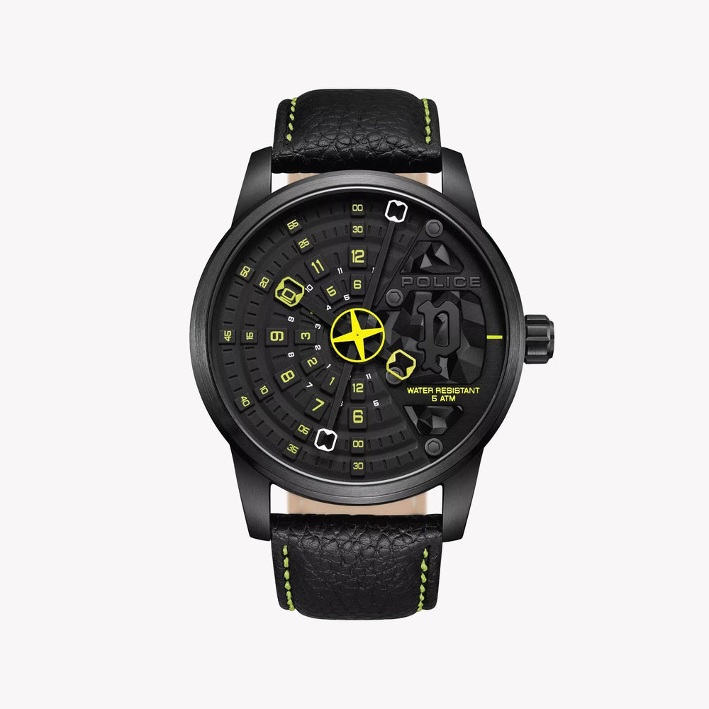 Police Men's Black Stainless Steel Watch, Leather Band | Pewja0022101 by i-watch