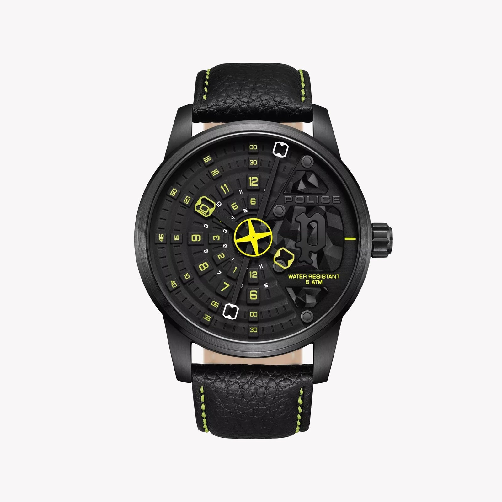Police Men's Black Stainless Steel Watch, Leather Band | Pewja0022101 by i-watch