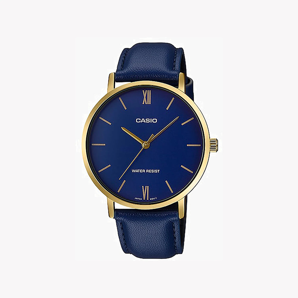 Casio Mtp-Vt01gl-2budf Elegance - Ruggedly Stylish Men's Watch With Blue Dial & Leather Band by i-watch