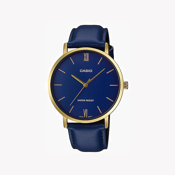 Casio Mtp-Vt01gl-2budf Elegance - Ruggedly Stylish Men's Watch With Blue Dial & Leather Band by i-watch