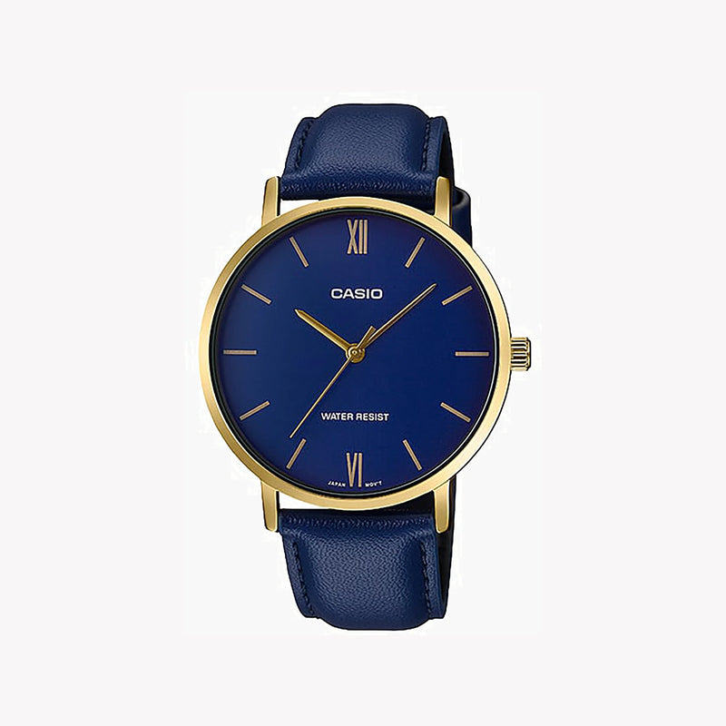 Casio Mtp-Vt01gl-2budf Elegance - Ruggedly Stylish Men's Watch With Blue Dial & Leather Band by i-watch