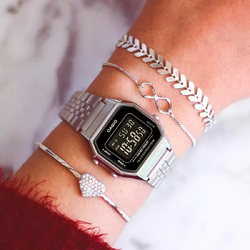 Casio Unisex Silver Stainless Steel Watch, Digital Dial | La680wa-1bdf by i-watch