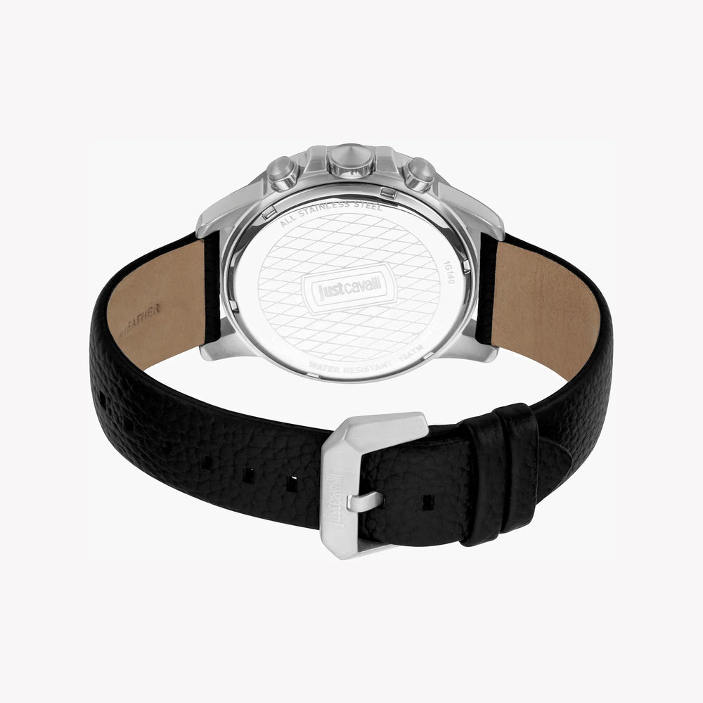 Just Cavalli Men's Black Leather Watch, Silver Dial | Jc1g140l0015 by i-watch