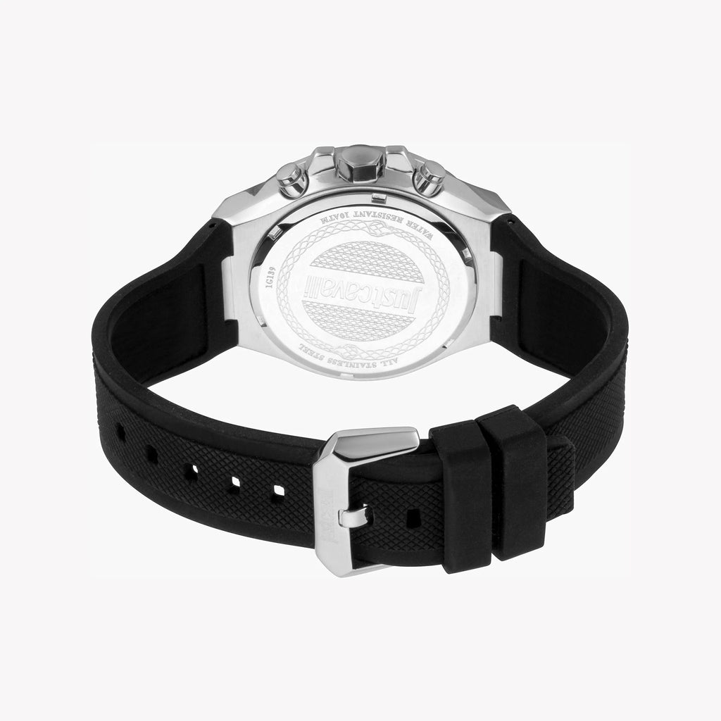 JUST CAVALLI JC1G139P0015 - ELEGANT SILVER DIAL MEN'S WATCH WITH BLACK SILICONE BAND-i-Watch-3