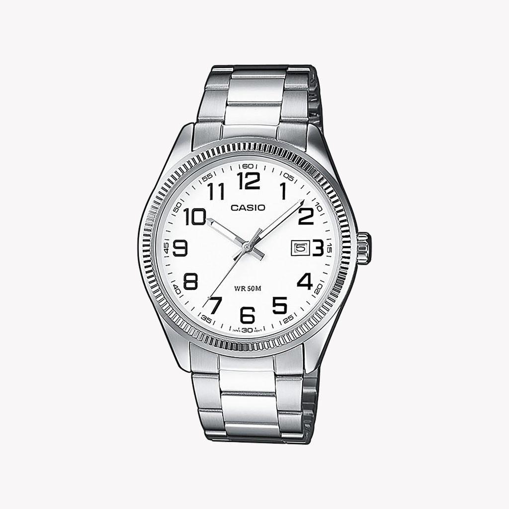MTP-1302D-7BVDF MEN’S TIMELESS ELEGANCE - CLASSIC STAINLESS STEEL WATCH with WHITE DIAL