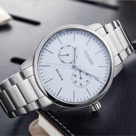 CITIZEN AO9040-52A MODERN CLASSIC - ECO-DRIVE MEN'S WATCH with Silver Stainless Steel Band and White Dial-i-Watch-4