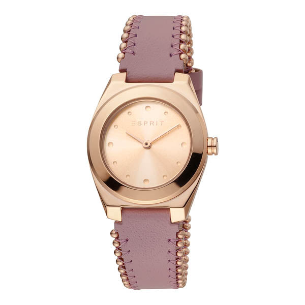 ESPRIT Women's Watch with Rose Gold Stainless Steel Case and Pink Leather Band