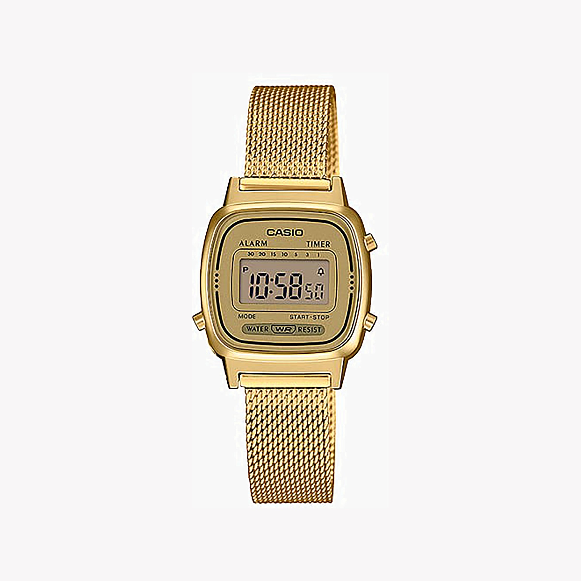 CASIO LA670WEMY-9EF ELEGANT GOLD - TIMELESS CHIC DIGITAL WATCH for Women with Silver Dial & Stainless Steel Band