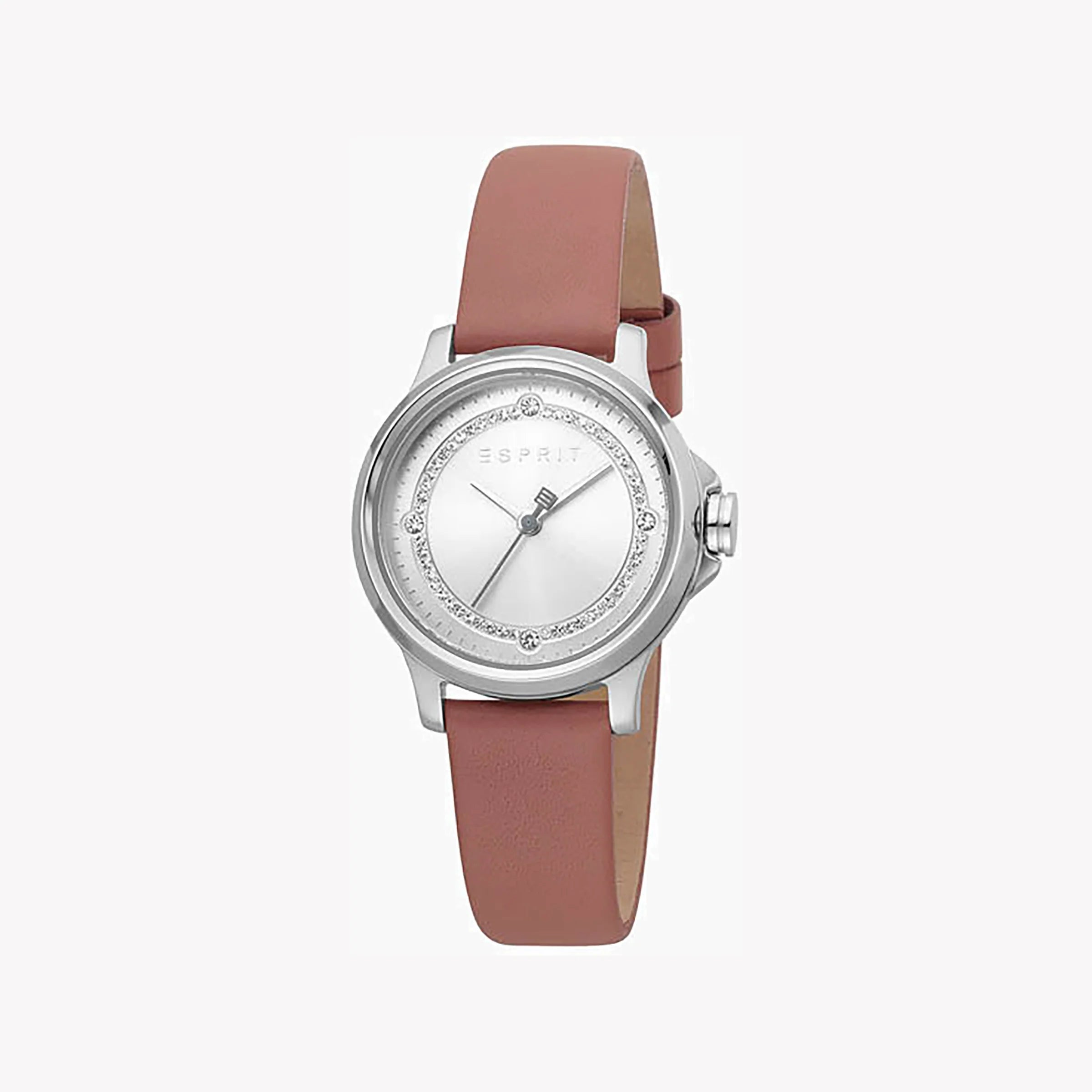 ESPRIT Women's Watch with Silver Stainless Steel Case and Rose Leather Band