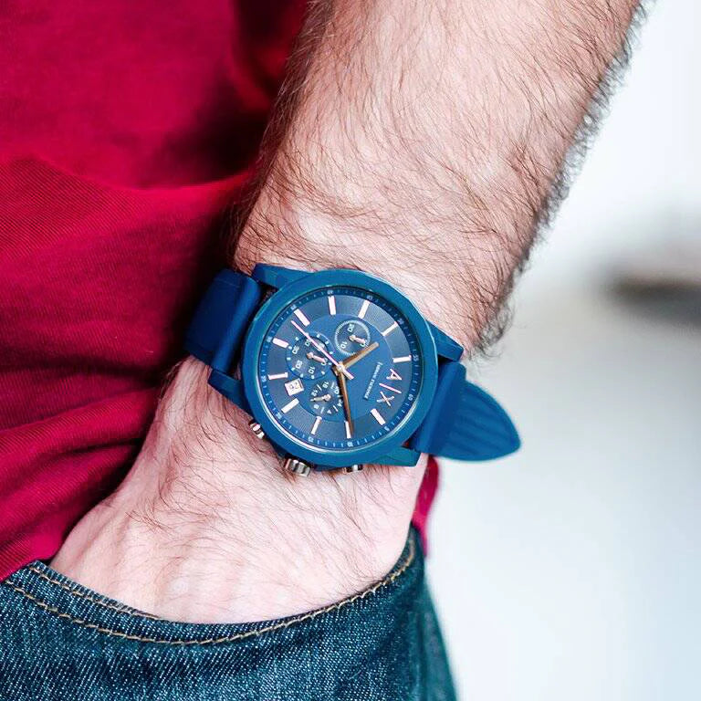 Armani Exchange Men's Blue Silicone Watch, Stainless Steel | Ax1327 by i-watch