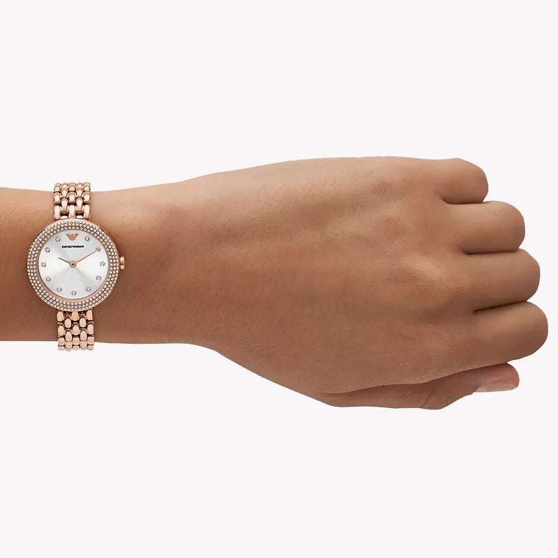 Emporio Armani Women's Rose Gold Watch, Silver Dial | Ar11508 by i-watch