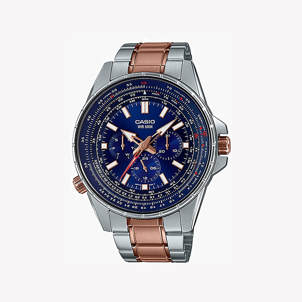 CASIO MTP-SW320RG-2AVDF SPORTY ELEGANCE - MEN'S TIMEPIECE WITH ROSE GOLD ACCENTS & BLUE DIAL