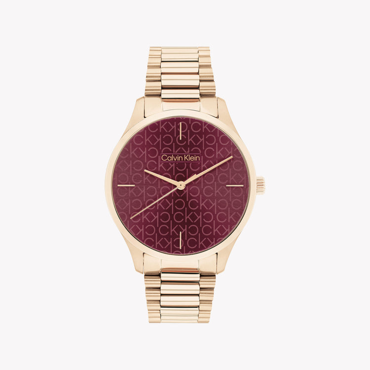 CK CALVIN KLEIN NOUVELLE COLLECTION - MONTRE FEMME EN ACIER INOXYDABLE DORÉ À CADRAN ROUGE