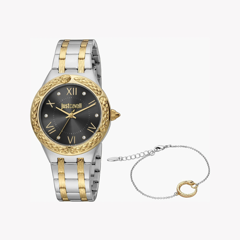 Just Cavalli Women's Silver & Gold Watch, Black Dial | Jc1l200m0095 by i-watch