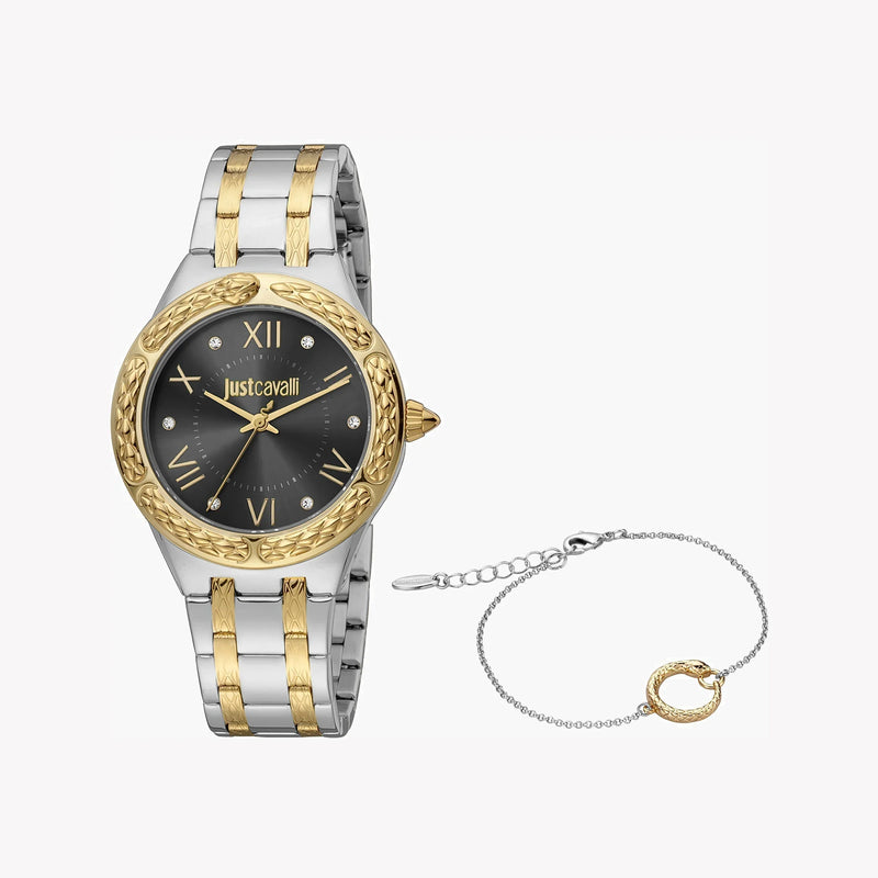 Just Cavalli Women's Silver & Gold Watch, Black Dial | Jc1l200m0095 by i-watch