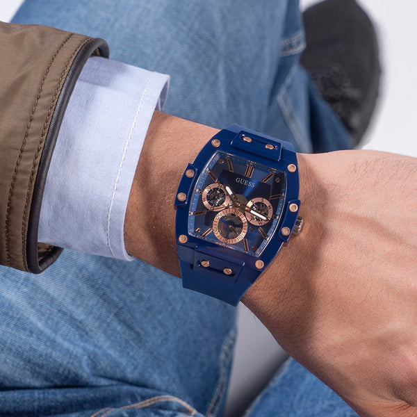 Guess Men's Blue Silicone Watch, Blue Dial | Gw0203g7 by i-watch