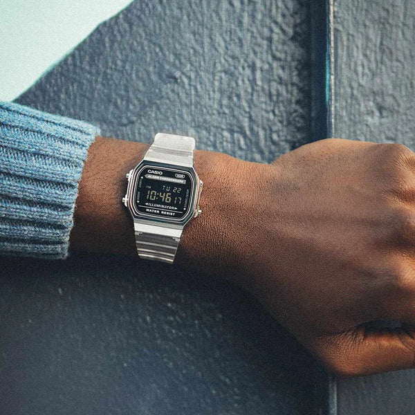 Casio Unisex Silver Resin Watch, Black Dial | A168xes-1bef by i-watch