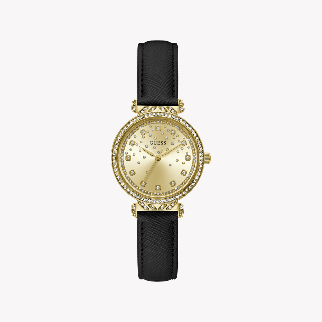 GUESS GW0764L2 - CHIC SOPHISTICATION: GOLD-CASE, LEATHER-BAND TIMEPIECE FOR THE MODERN WOMAN