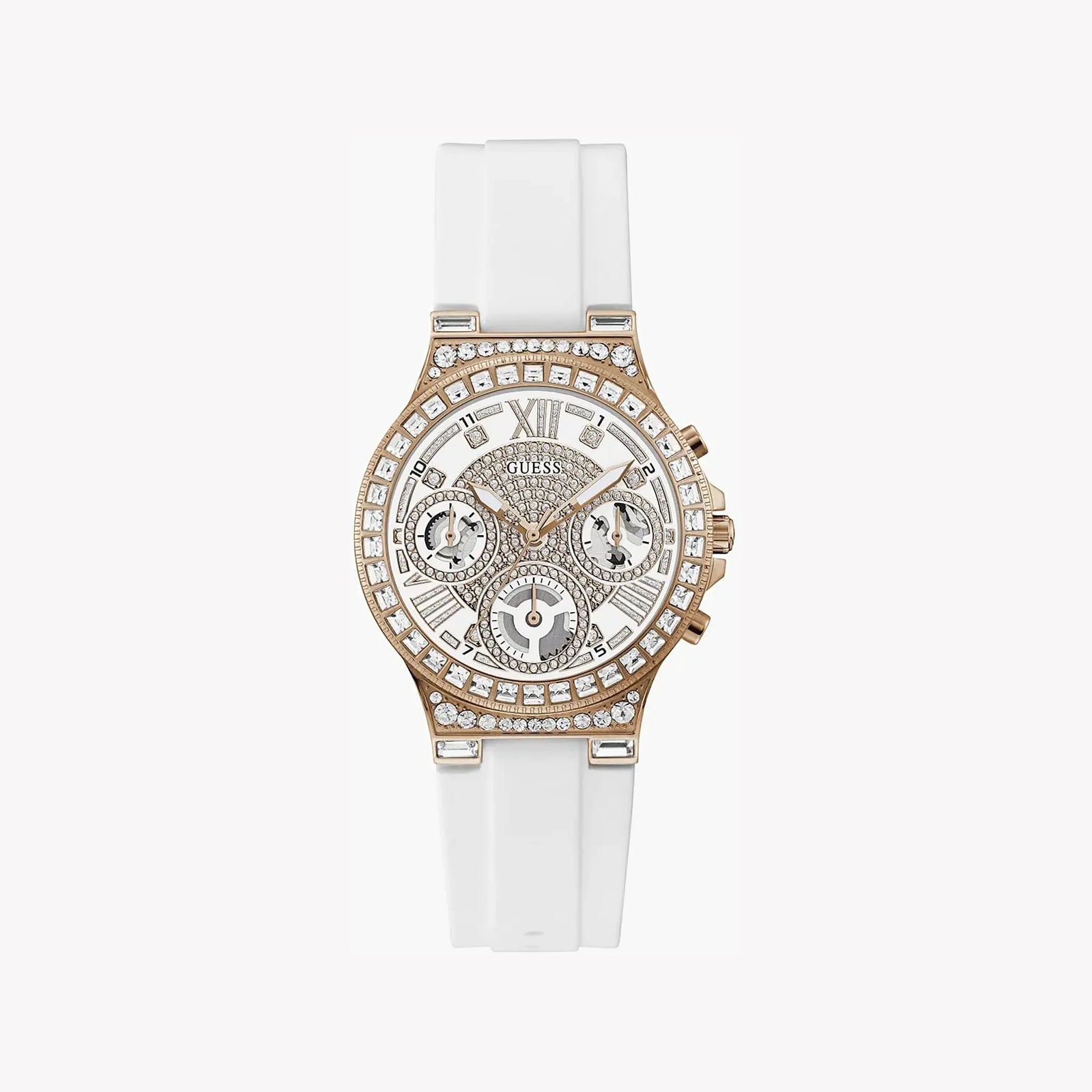 Guess Women's Rose Gold Multicolor Watch, White Silicone | Gw0257l2 by i-watch