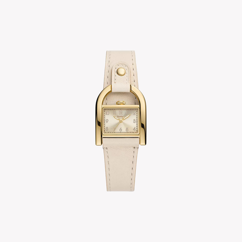 FOSSIL ES5280 ELEGANTLY MODERN - WOMEN'S GOLD DIAL STAINLESS STEEL WATCH WITH NUDE LEATHER STRAP