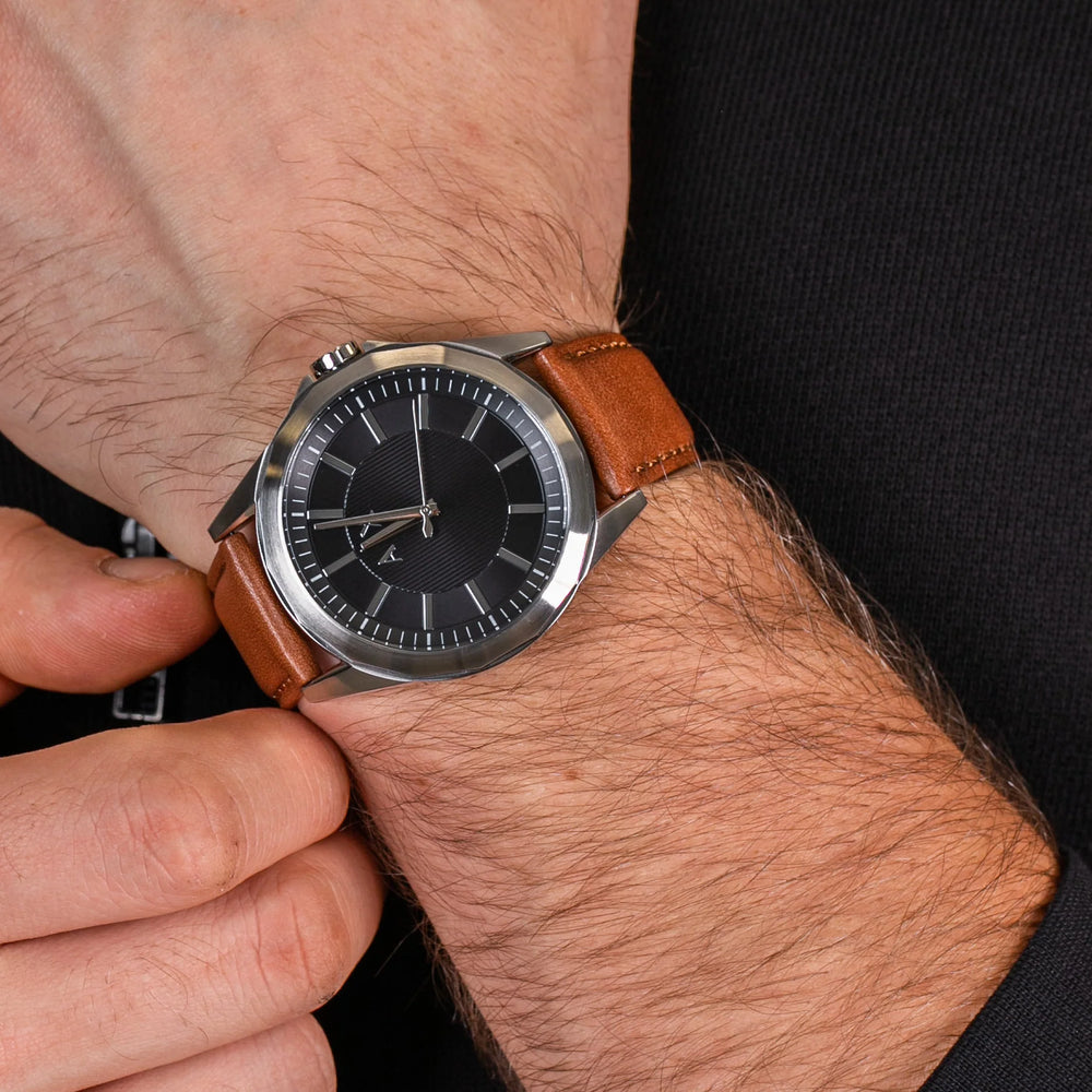 A|X Armani Exchange Men's Silver Watch, Brown Leather | Ax2635 by i-watch