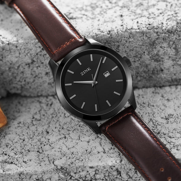 Zink Zk133g1ls-216 Elegante - Timeless Style Men's Watch With Brown Leather Band & Bold Black Dial by i-watch