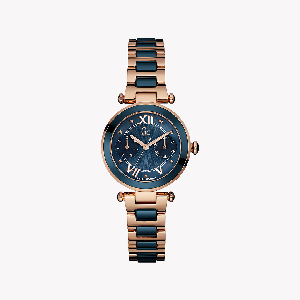 GUESS COLLECTION Y06009L7 - ROSE GOLD & BLUE ELEGANCE Women's Watch for Chic Sophistication
